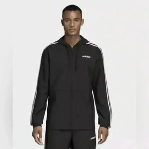 Adidas Essentials Men's Black Three-Stripe Windbreaker Wove Track Jacket Size M